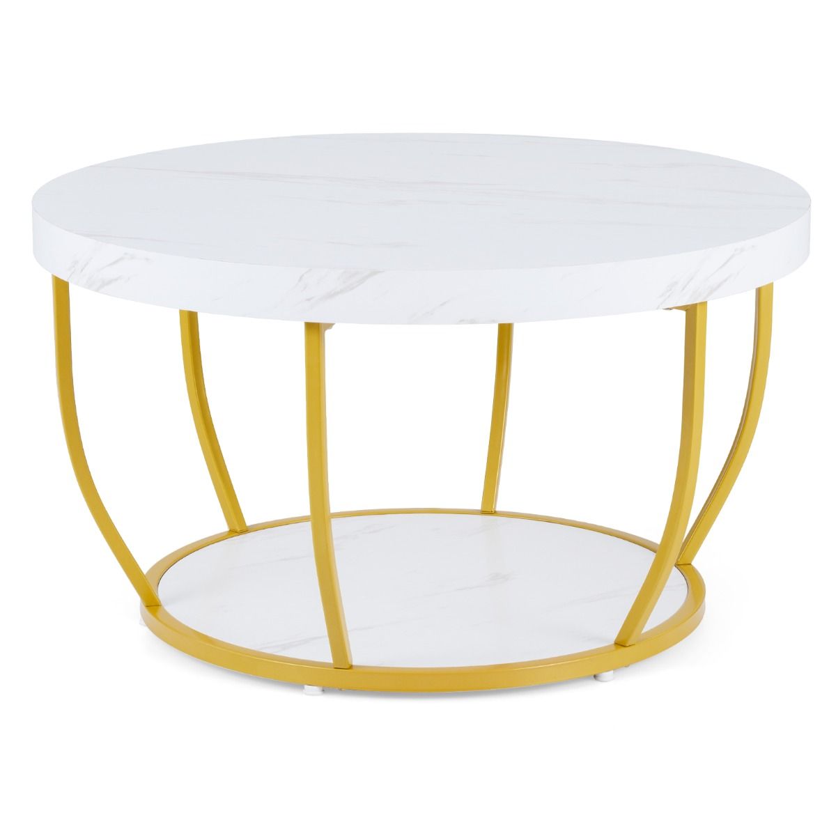 Table basse ronde Coast - 2 niveaux - structure métallique - blanche - 80 x 45 cm