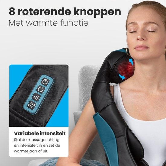 Coussin de massage shiatsu Auronic - Appareil de massage électrique pour la nuque - Appareils de massage - Appareil de massage pour la nuque et les épaules - Infrarouge - Noir/Bleu