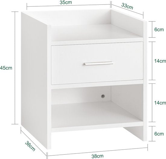 SoBuy FBT66-W Table de chevet blanche - Table d'appoint avec tiroir et 2 étagères - Table basse polyvalente pour chambre, salon et couloir - MDF
