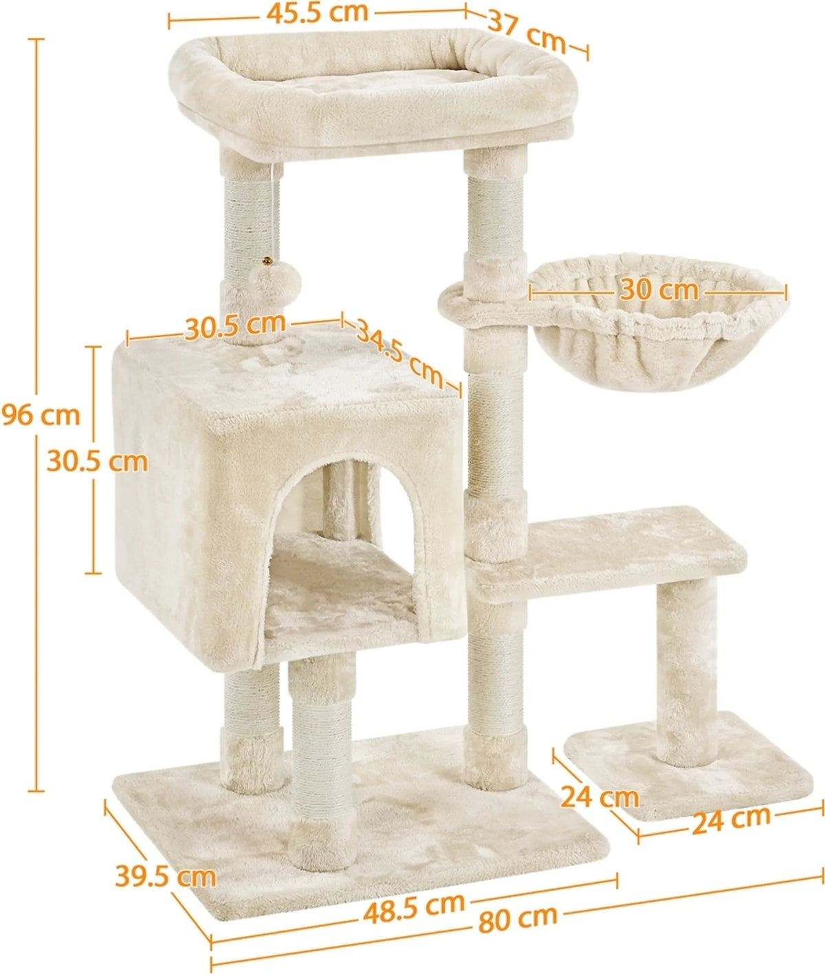 Yaheetech : Arbre à chat avec grotte et lit - 96 cm de haut - 80,5 x 39,5 cm - Beige