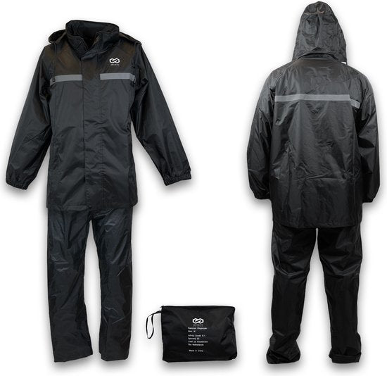Infinity Goods Combinaison de pluie - Femmes et hommes - Taille S - Imperméable et respirant - Réfléchissant - Noir
