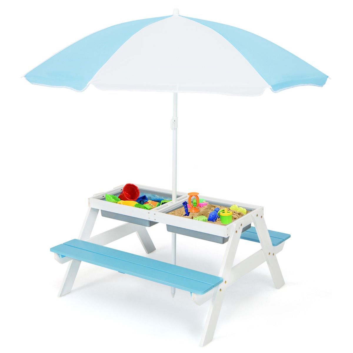Ensemble de table de pique-nique pour enfants Coast 3-en-1 - avec parasol et bancs - multicolore