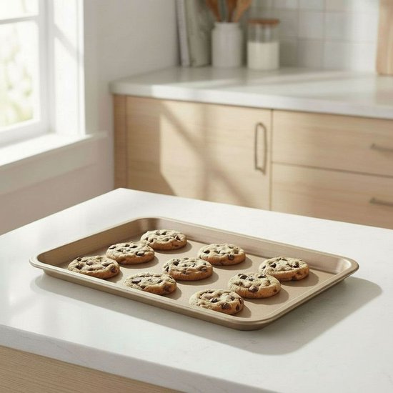 Plaque de cuisson Alpina 35 x 24 cm - Revêtement antiadhésif pour démouler facilement les pâtisseries - Idéale pour les biscuits, les gâteaux et les plats au four - Facile à nettoyer - Forme rectangulaire - Couleur : dorée