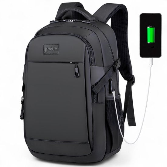 Gofun Backpack - 35L - 15.6-inch - Résistant à l'eau et antivol - Connecteur USB - Sac à dos - Cartable - Sacoche pour ordinateur portable - Noir