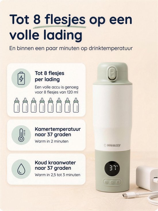 Chauffe-biberon portable Numsy Heat & Go Pro - Chauffe-biberon sans fil - Chauffe-lait pour bébé