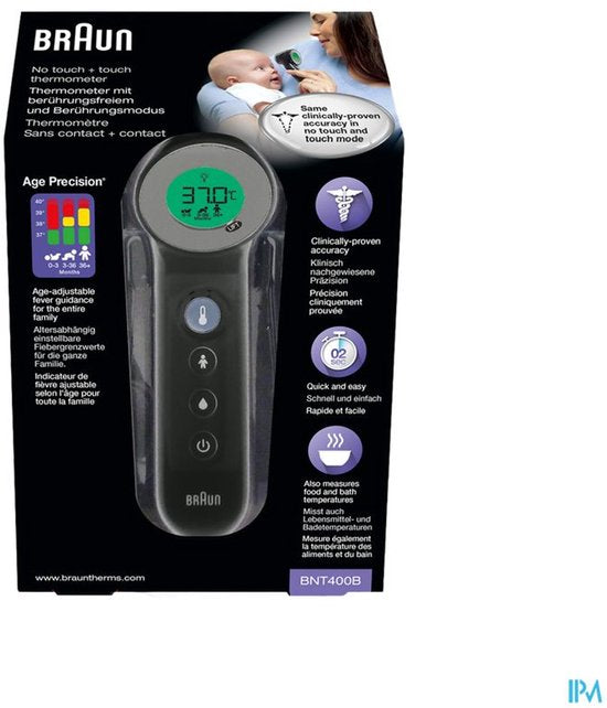 Thermomètre médical Braun BNT400B Age Precision Touch/No Touch, couleur anthracite