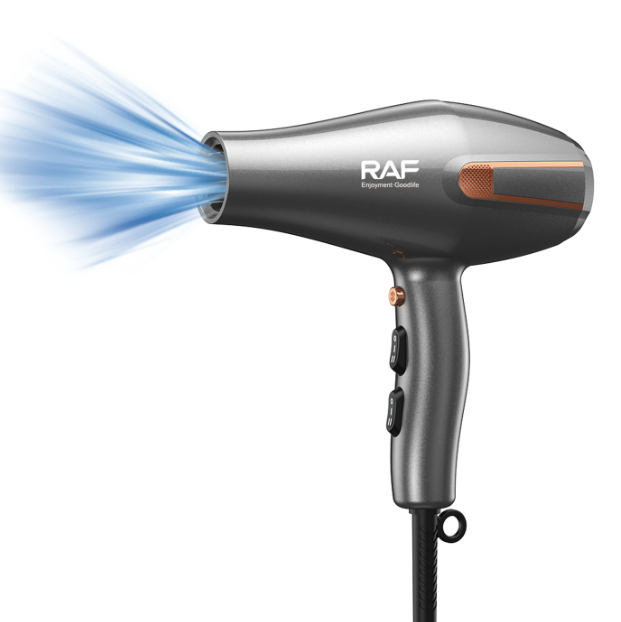 Sèche-cheveux professionnel RAF R.4505 - Noir - 2 200 W - Silencieux, air froid, 2 embouts