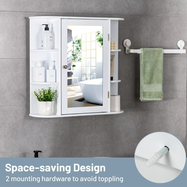 Coast armoire murale salle de bain armoire de toilette avec porte miroir et étagères blanc 65 x 17 x 63 cm