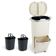 Coast Waste Separation Bin Beige - Poubelle 38L avec 3 compartiments, pédale et roues - 43 x 29 x 74.5 cm