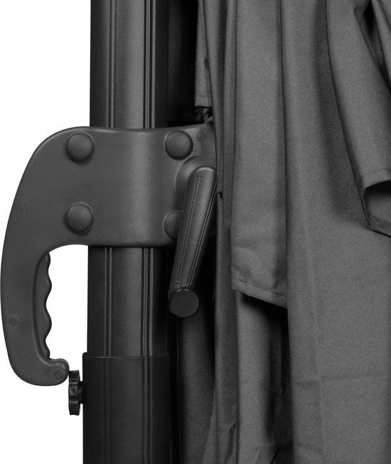 VONROC Premium Parasol flottant Pisogne 300x300cm - Base transversale et housse de protection incluses - Parasol carré - Rotation 360° - Inclinaison - Toile résistante aux UV - Noir