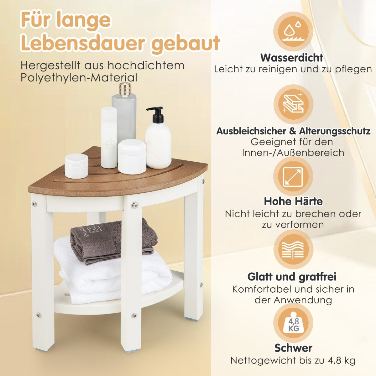 Tabouret de douche Coast eck repose-pieds de salle de bain imperméable avec surface de rangement blanc