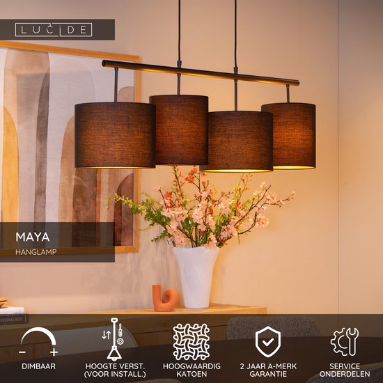 Lucide MAYA - Suspension - 4xE27 - Noir - Japandi