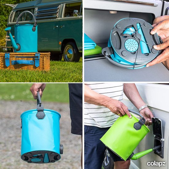 Seau et arrosoir pliables Colapz 9 L - Jerrican avec robinet de 7 à 9 litres - Seau avec couvercle hermétique - Bleu - Sans BPA - 27 x 22 x 22 cm - Camping en caravane et en camping-car en 2025