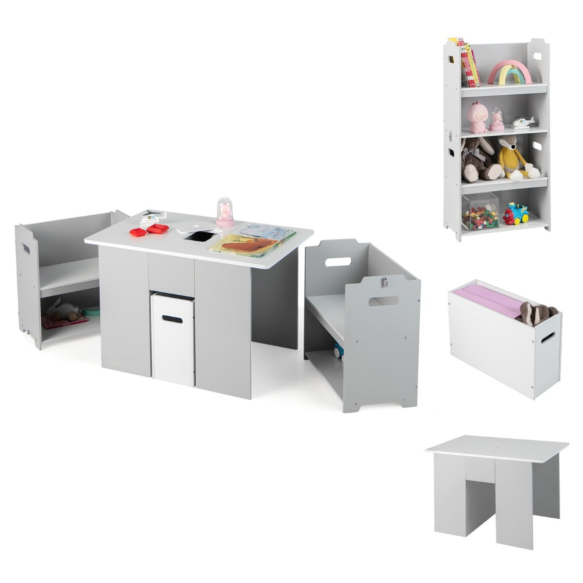 Coast 3-delige set gemaakt van tafel en stoelen voor kinderen Activiteitstafel met 2 stapelbare stoelen grijs en wit