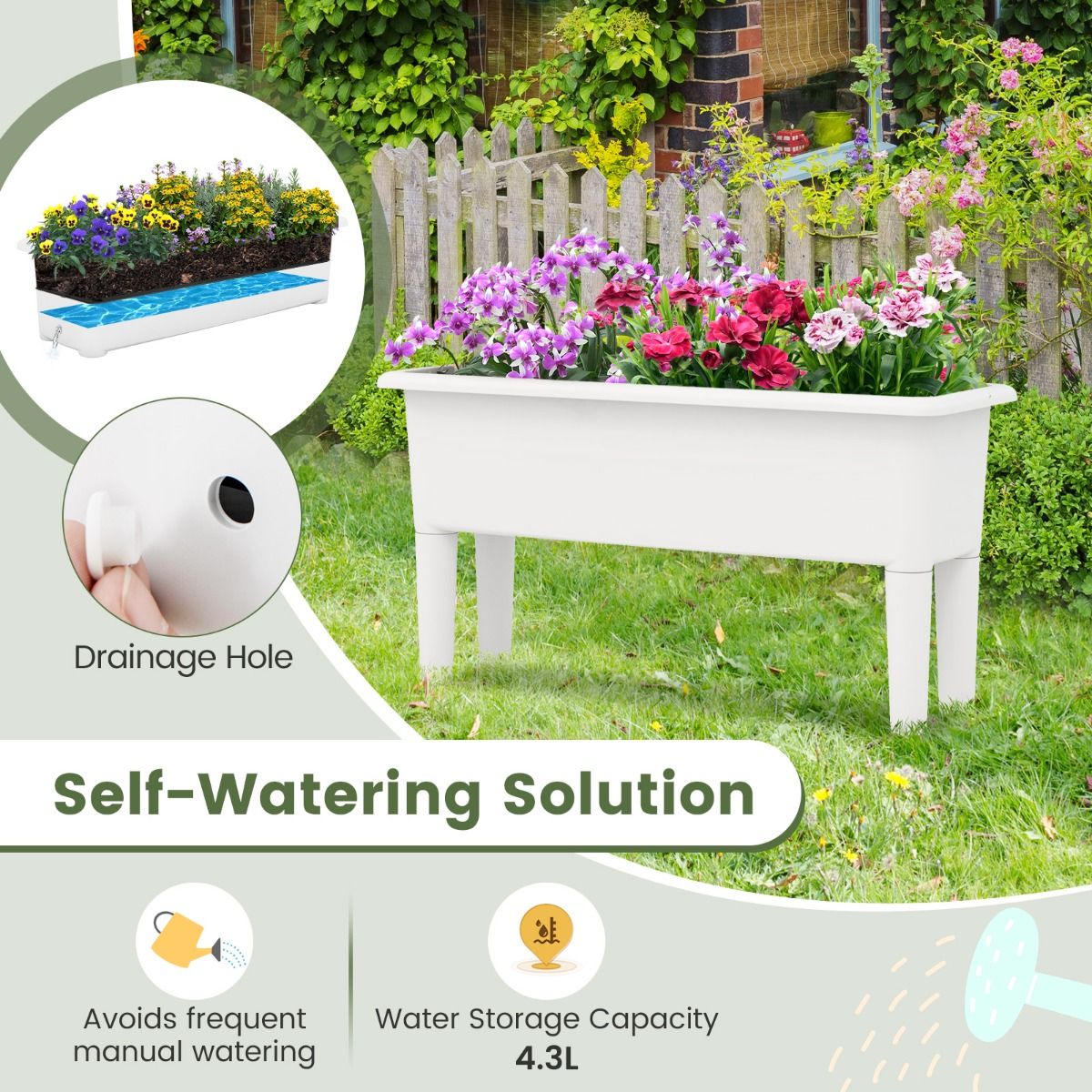 Lot de 2 jardinières surélevées Coast - À arrosage automatique - Pieds amovibles - Café / Blanc