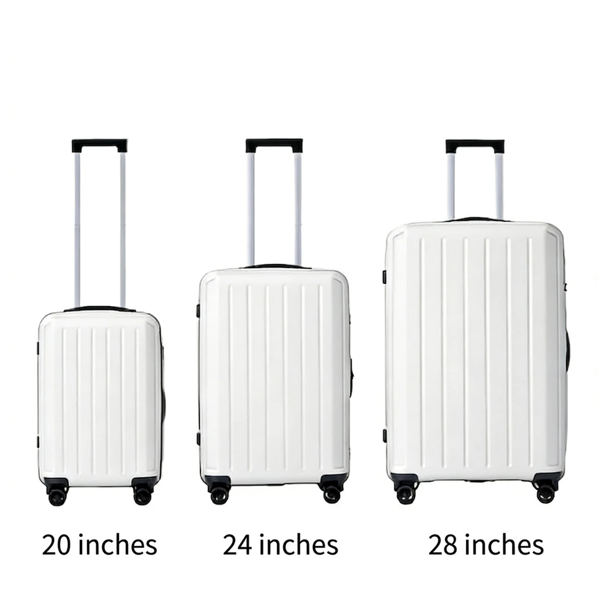 Ensemble de valises Ochama 3 pièces - 20, 24 et 28 pouces - Coque rigide en PP - Roulettes pivotantes en TPE - Serrure à combinaison - Blanc/Crème