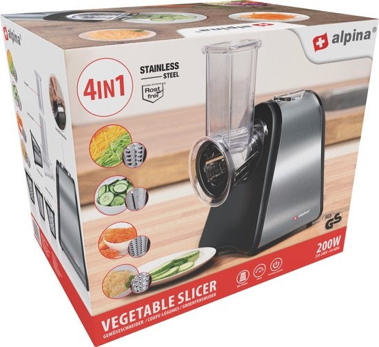 Coupe-légumes électrique Alpina - Mandoline - 4 lames en acier inoxydable -  200W - Noir/gris