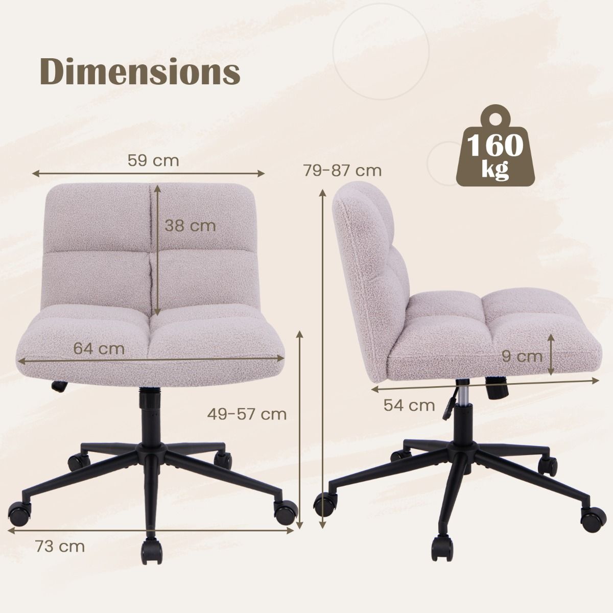 Chaise de bureau Coast sur roulettes - pivotante, sans accoudoirs - assise large - gris clair