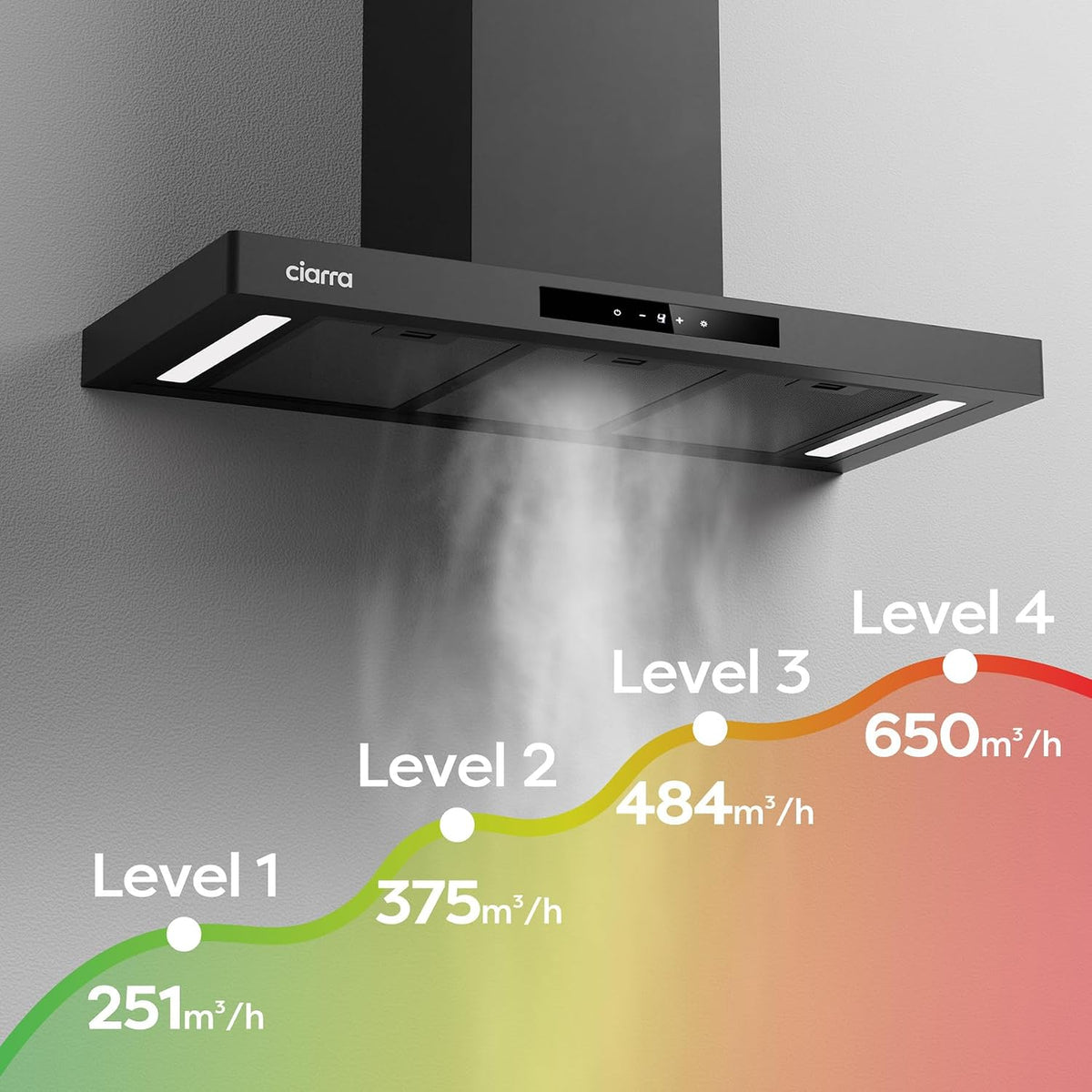 Hotte aspirante Ciarra CBCB9102-P - 90 cm - Noir - Wi-Fi et commandes tactiles