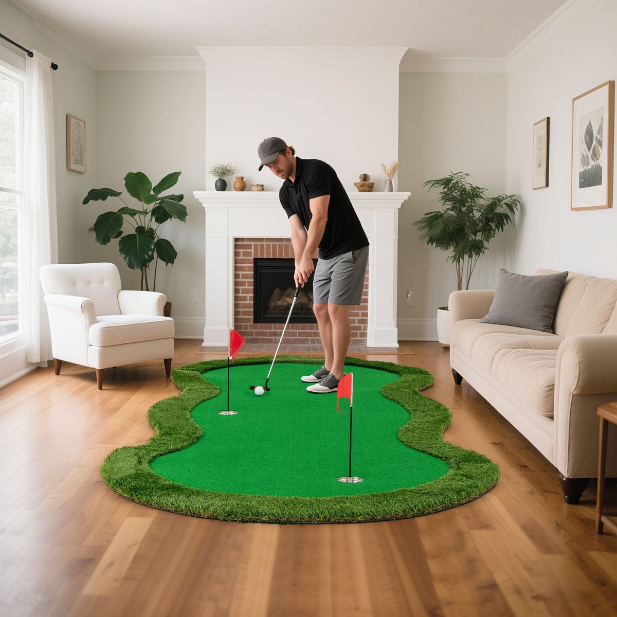 Tapis de putting Coast Golf - 3 trous - balles de golf et drapeaux inclus - 300 x 150 cm - vert