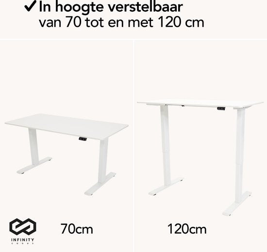Infinity Goods Zit Sta Bureau - Elektrisch Verstelbaar In Hoogte - 140 x 60 CM - Wit