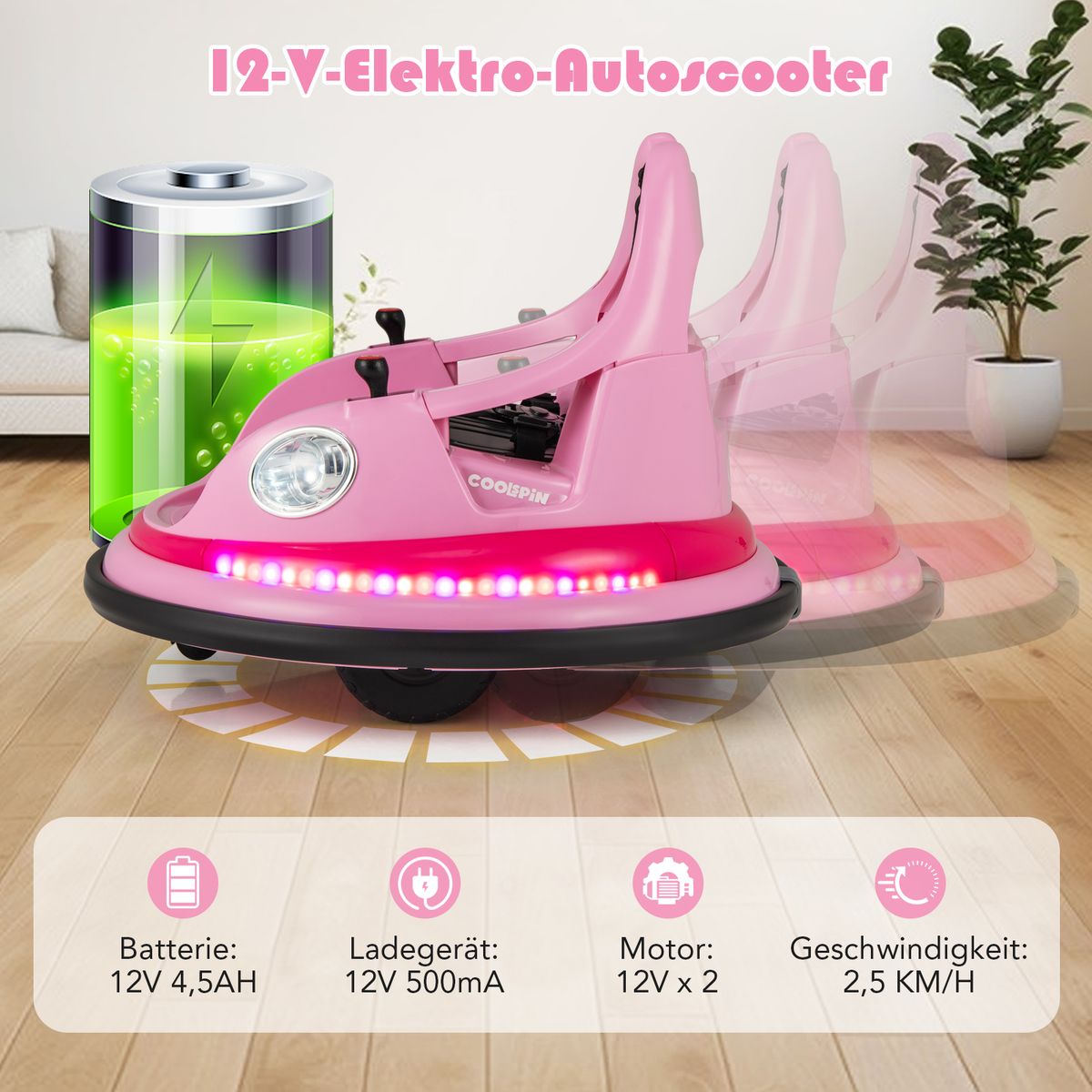 Coast : voiture de collision électrique pour enfants - 12 V avec télécommande et deux manettes - rose