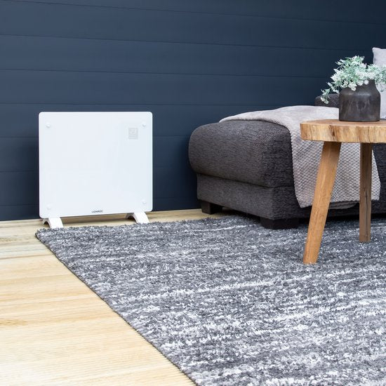 VONROC Chauffage électrique de luxe - Convecteur avec panneau en verre - 500W/1000W - Chauffe les pièces jusqu'à 12m2 - Contrôlé par l'application (via Wifi) et manuellement - Thermostat et minuterie réglables - Blanc