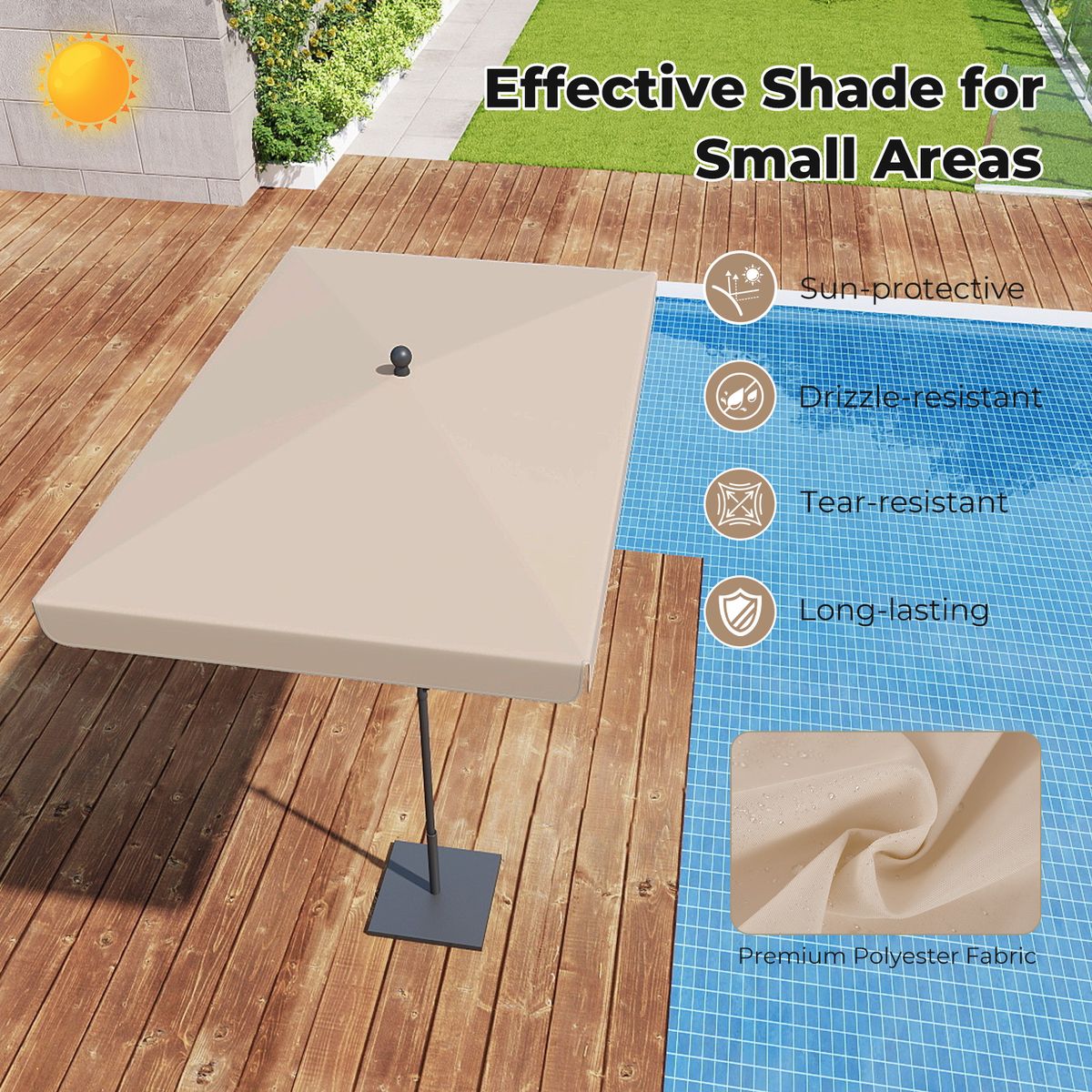 Parasol de balcon Coast - rectangulaire - inclinable à 30° - 200 x 130 cm - beige
