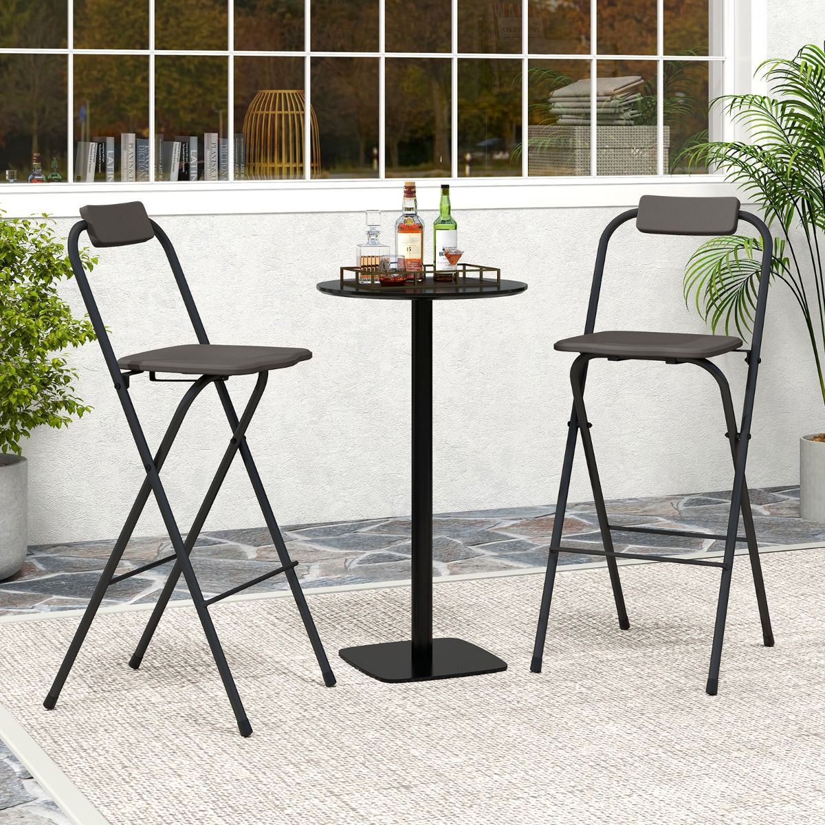 Ensemble de 2 tabourets de bar Coast - Pliables - Avec dossier - Gris et noir