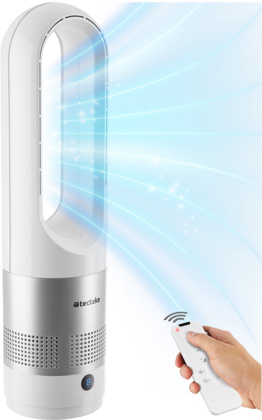 tectake® Tower Fan Polar - Ventilateur de colonne avec télécommande - 8 vitesses et minuterie - Fonction de rotation à 80° - Ventilateur silencieux (35-55dB) - Debout avec panneau de contrôle LED - 55,5 cm de haut - Refroidisseur d'air - Blanc