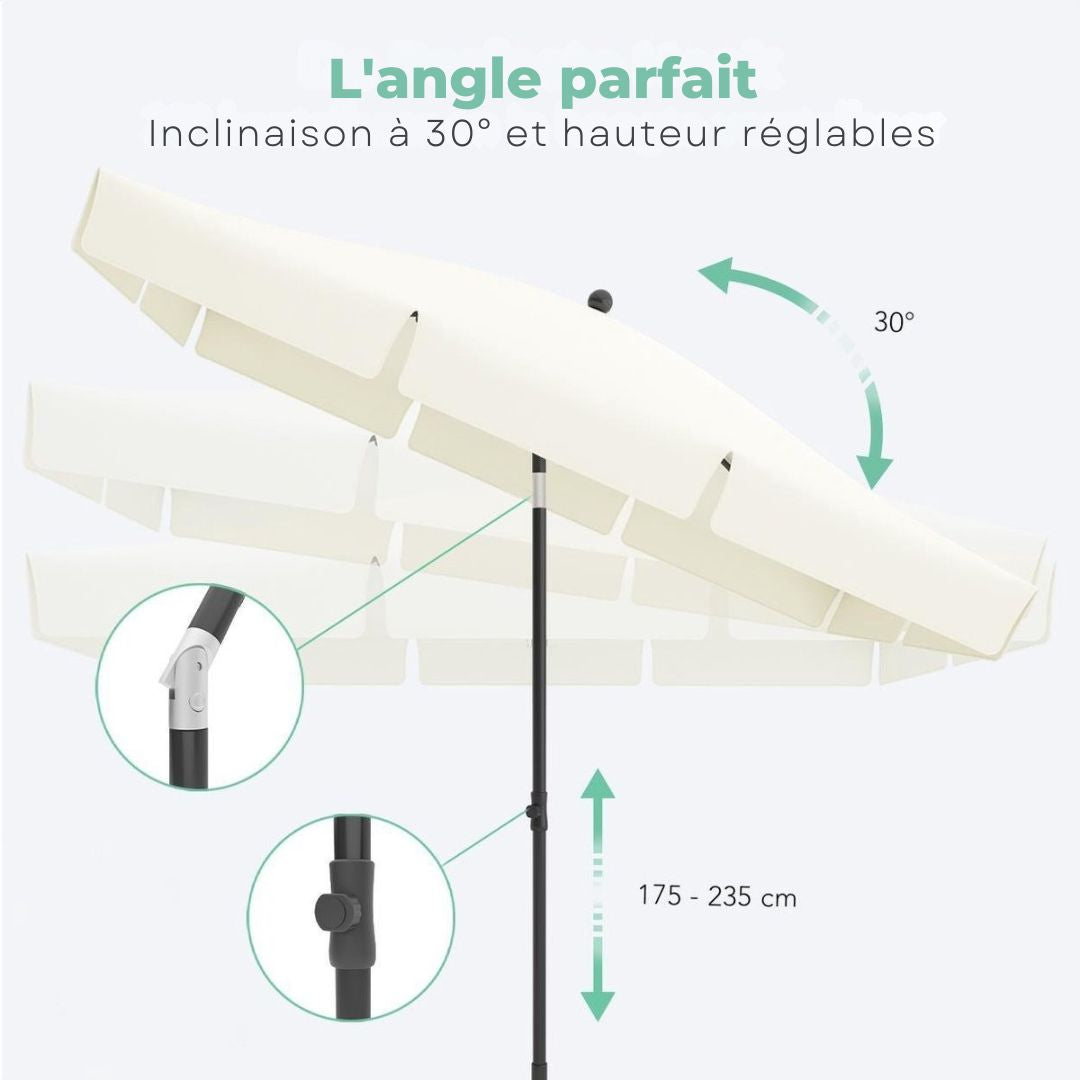 LifeGoods Parasol - 200x125cm - 30° inclinable - Imperméable - Avec housse - Couleur crème