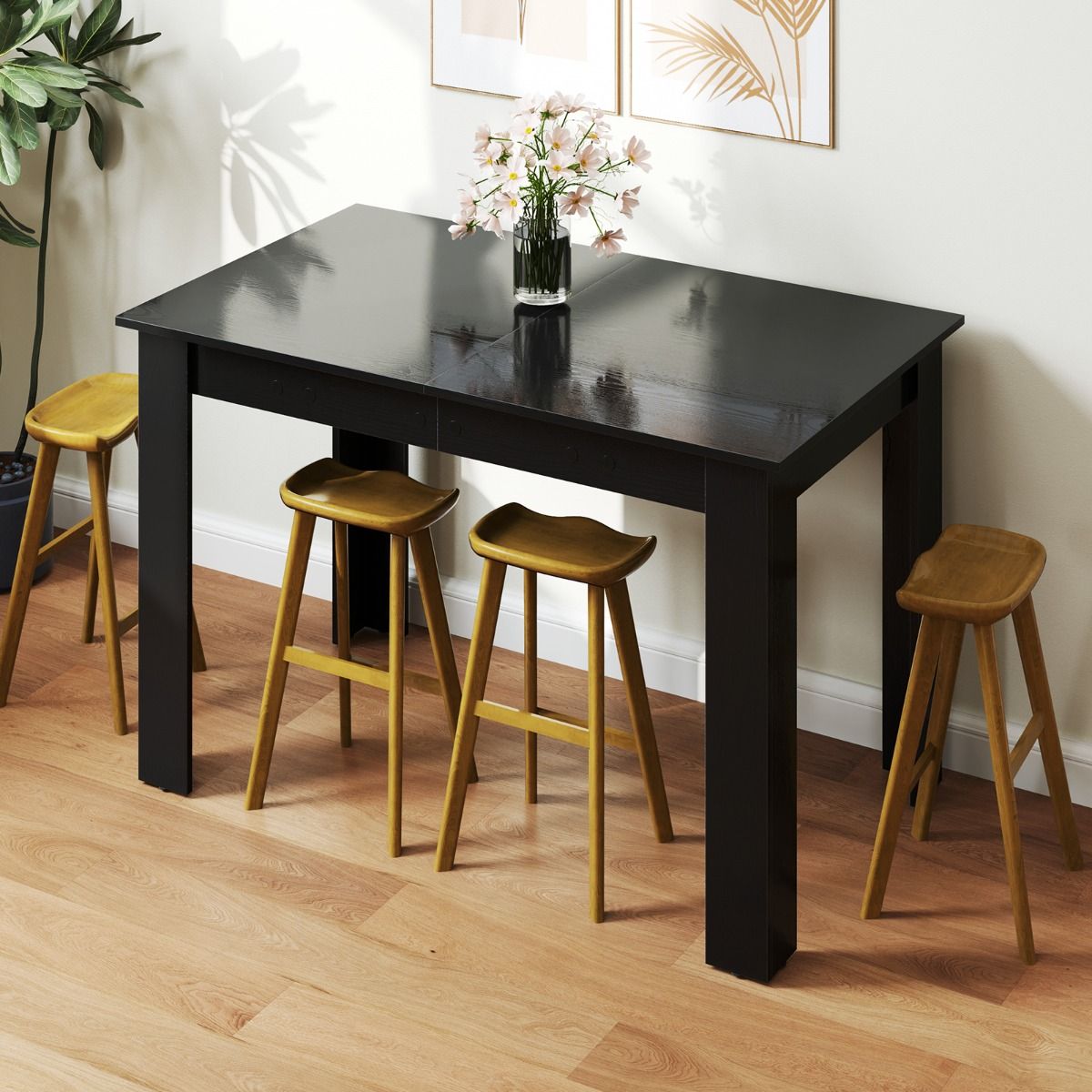 Table à manger extensible Coast - Plateau réglable - Pieds en L - Noir - 158 x 70 x 76 cm