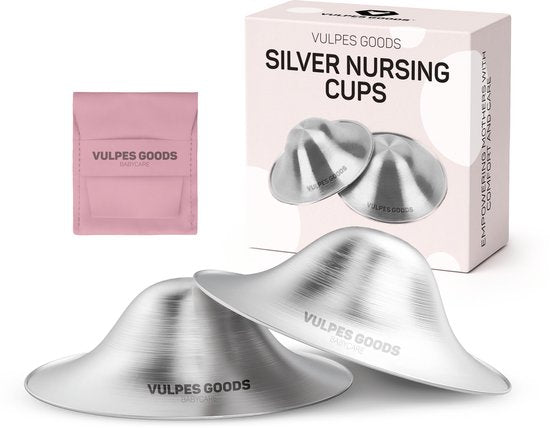Bonnets d'allaitement Vulpes Goods® - Argent pur 999 - Hypoallergénique et réutilisable - Protège-mamelons pour l'allaitement - Taille M - Etui de rangement inclus - argent