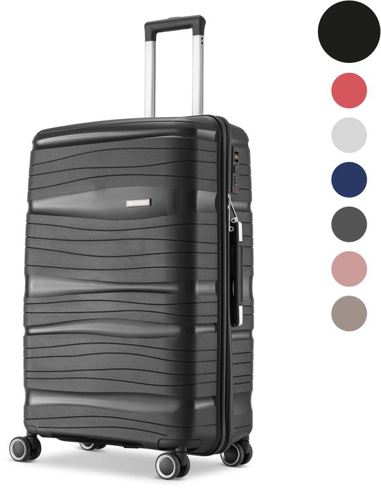 SKYCASES Travelin' Charm Hand Luggage Suitcase - 40L - Numerical Lock - 35x21x54 cm - Lightweight & Durable - Includes Free Pouch - Black V2