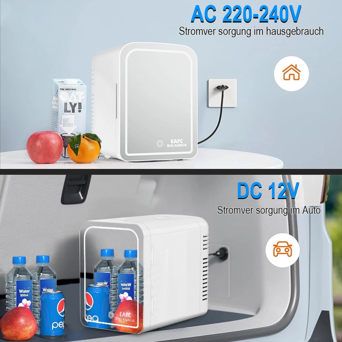 Mini-réfrigérateur de voiture EAFC - 6 L - Chauffage et refroidissement - Miroir LED - 12 V