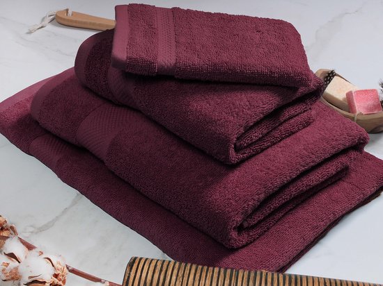 Gants de toilette DoubleDry Hotel 16 x 21 cm – Lot de 6 – 100 % coton 500 g/m² – Doux et absorbants – Rouge bordeaux