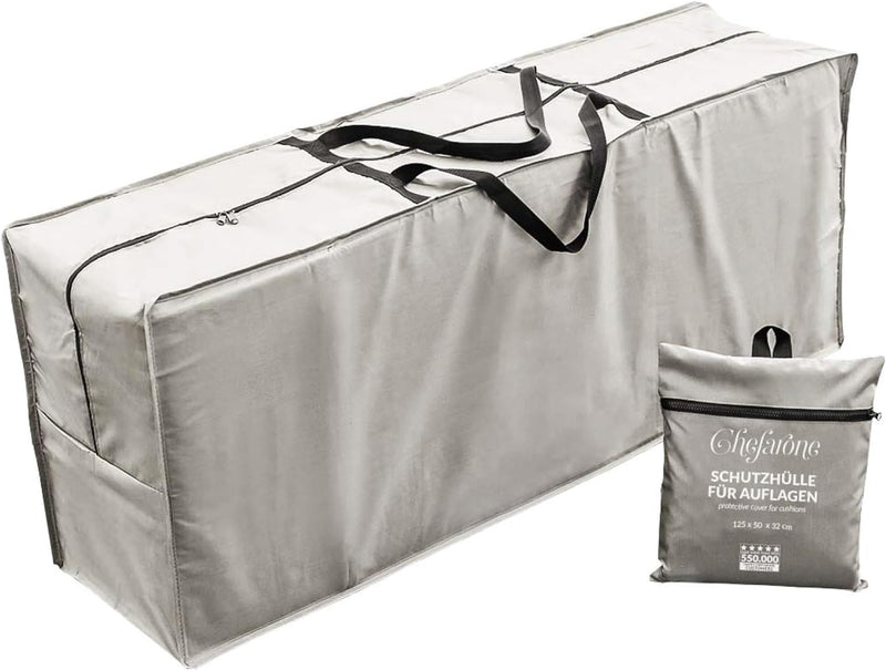 Sac de rangement Chefarone pour coussins de jardin - Hydrofuge - 125 x 50 x 32 cm - Polyester 420D - Gris clair