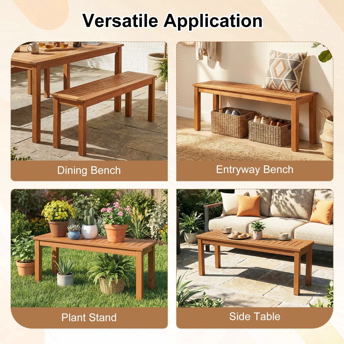 Banc de jardin Coast pour 2 personnes - bois massif - assise à lattes - couleur naturelle - 120 cm