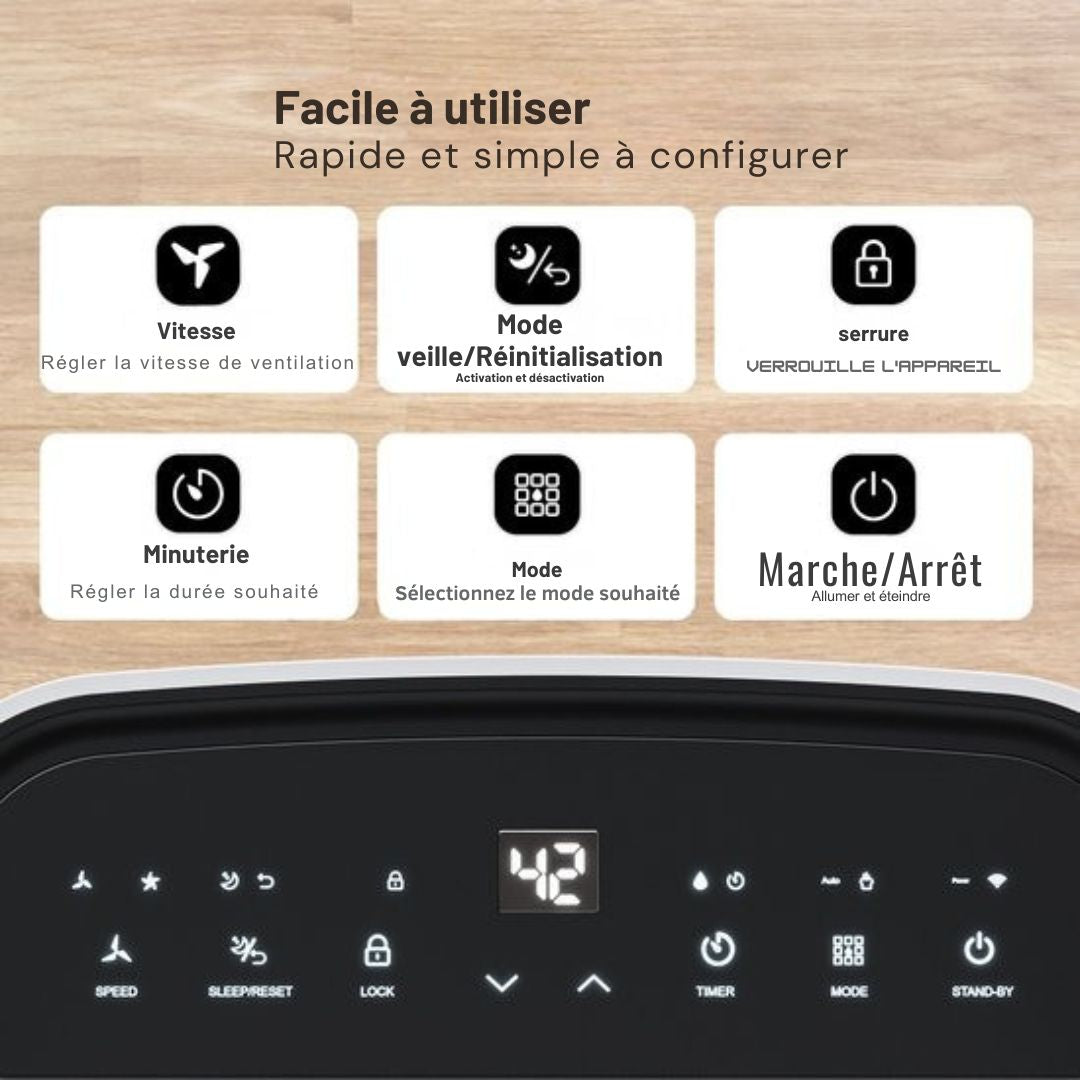 Déshumidificateur Auronic - Série compacte - 20L par jour - Fonction Lavage-Séchage - Chambre à coucher, salle de bain et salon - Élimination de l'humidité pour la maison - Noir