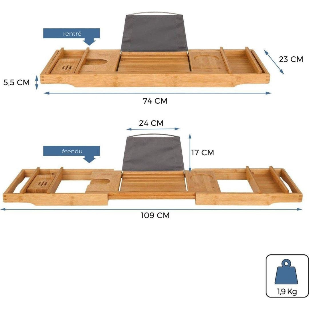 Planche de bain LifeGoods - extensible - pour salle de bain - 74,5 à 108,5 cm - avec support - Bois