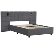 Lit capitonné Luzano - 140x200cm - Velours - Liseuse incluse - Gris foncé