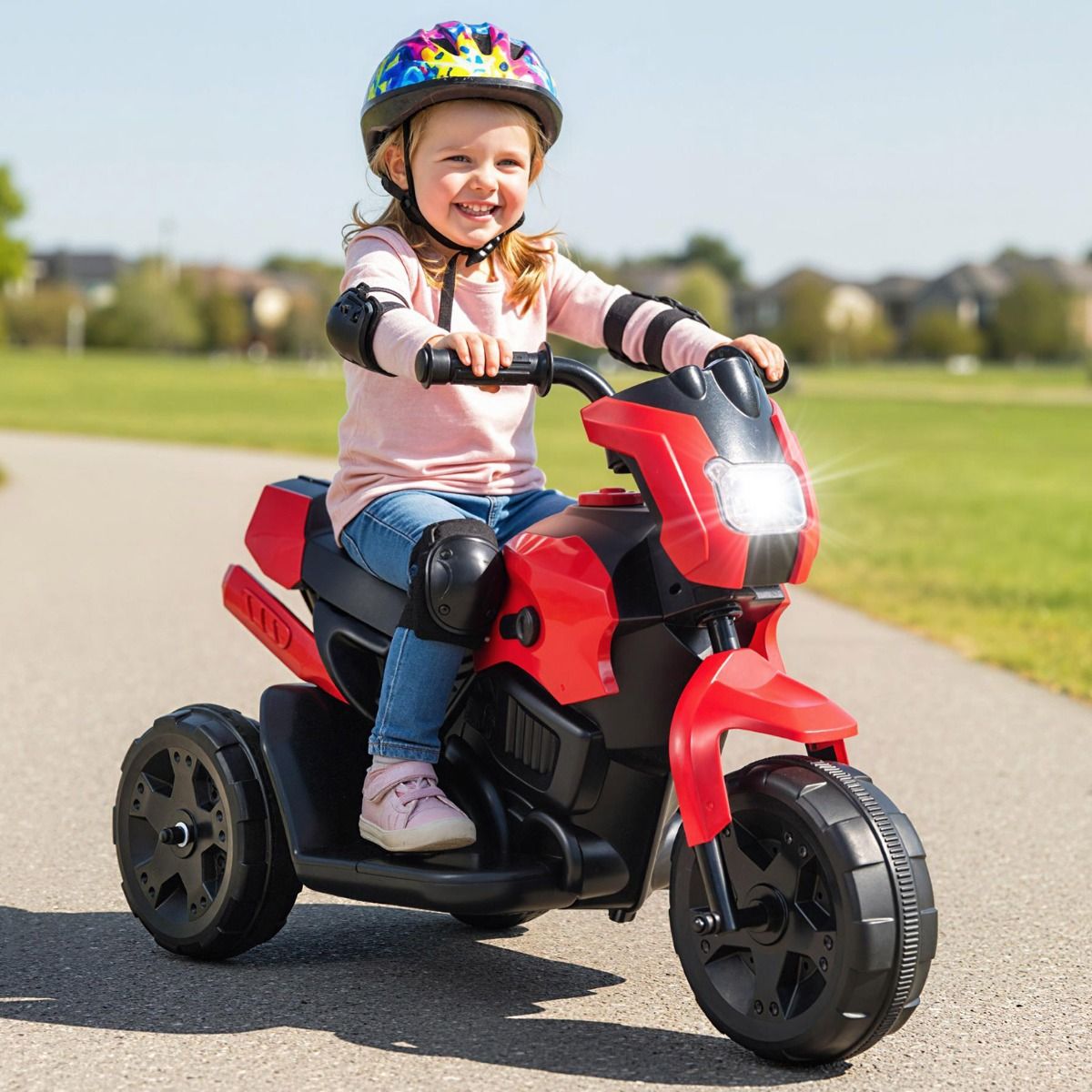 Vélo électrique pour enfants Coast - modèle à trois roues - avec phare à LED - rouge
