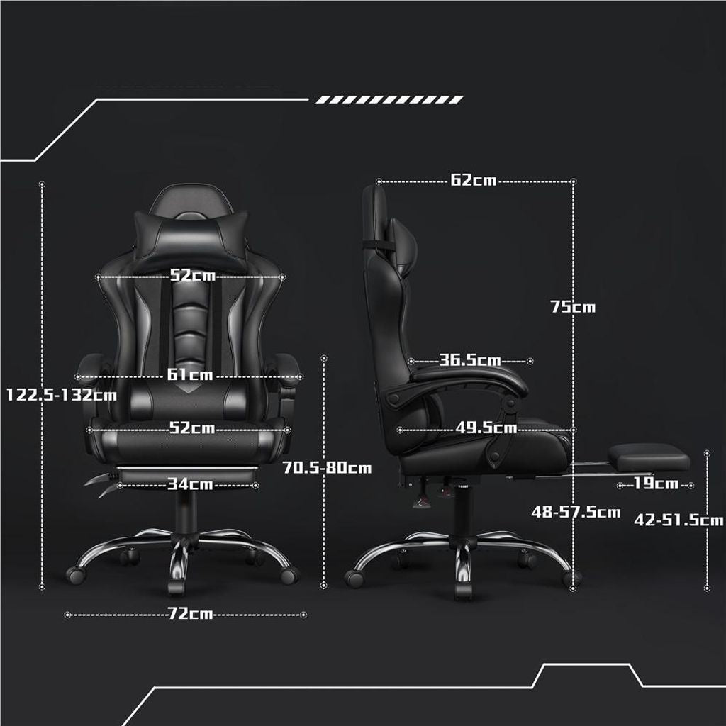 Fauteuil gaming Yaheetech avec fonction massage et repose-pieds - noir