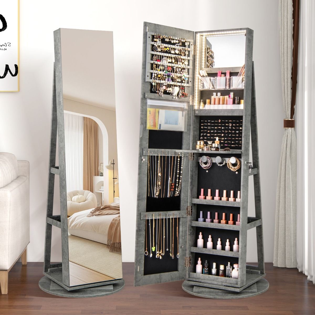 Armoire à bijoux Coast avec miroir - pivotante à 360° - éclairage LED - marron foncé