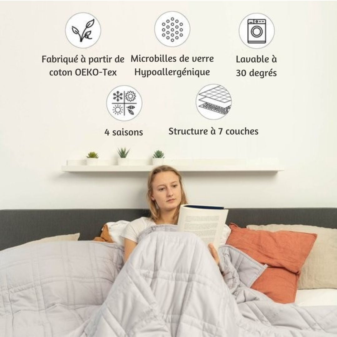 Couverture lestée EL-Life 9kg 150 x 200cm - Couverture lourde - Couverture lestée - OEKO-TEX Coton - Gris clair
