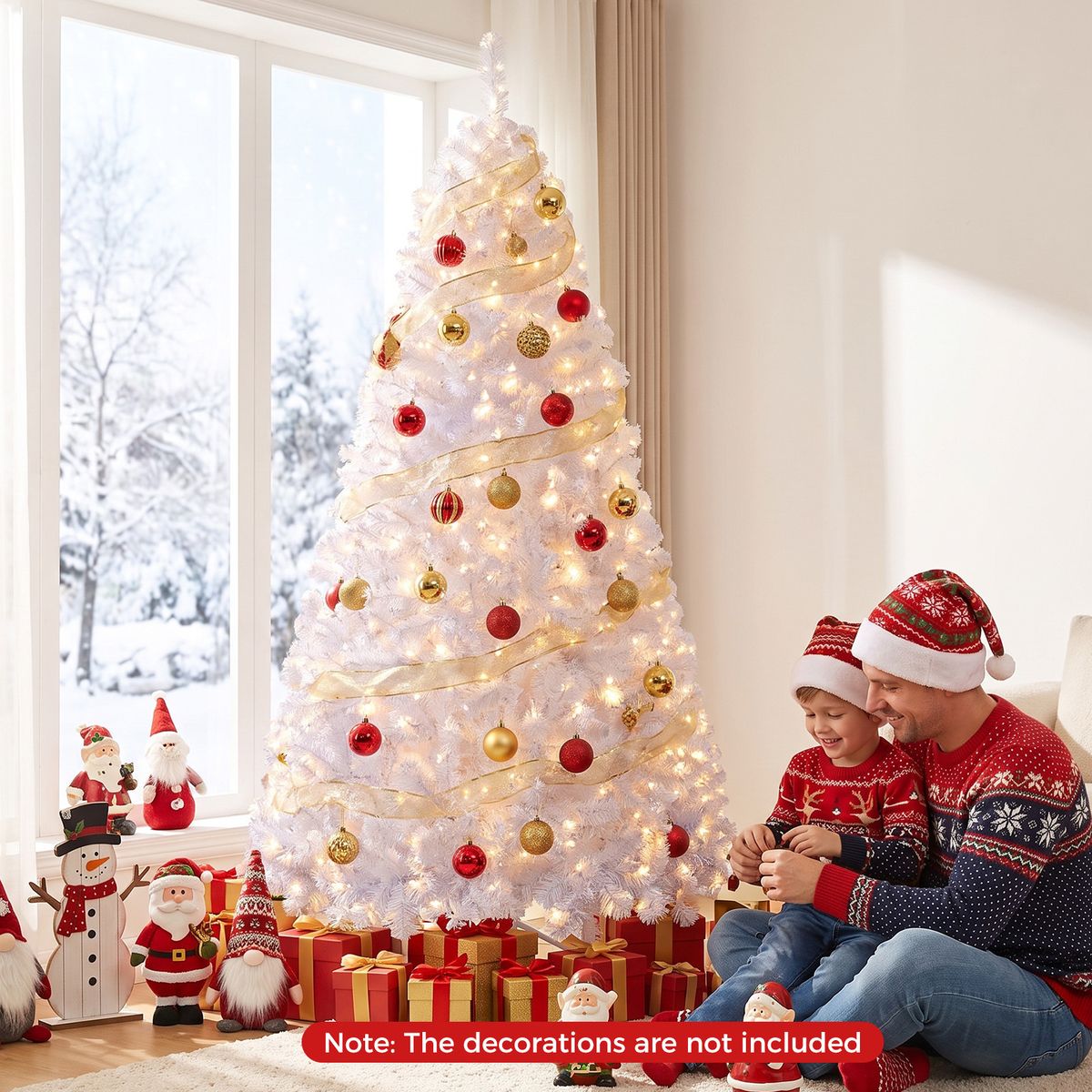 Sapin de Noël artificiel Coast - 180 cm - 230 ampoules LED blanc chaud - 8 modes d'éclairage - Effet neige