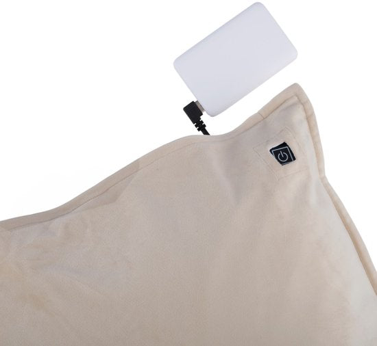 Coussin chauffant Alpina rechargeable avec batterie externe – Coussin chauffant électrique à 3 niveaux de chaleur – Coussin chauffant avec housse en polaire – 45 x 45 cm – Beige
