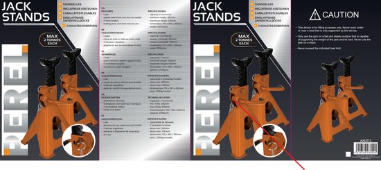 Perel Jeu de supports d'essieu réglables, 2 pièces, hauteur de levage max. 430 mm, chargeable jusqu'à 2 tonnes (chaque), acier, orange