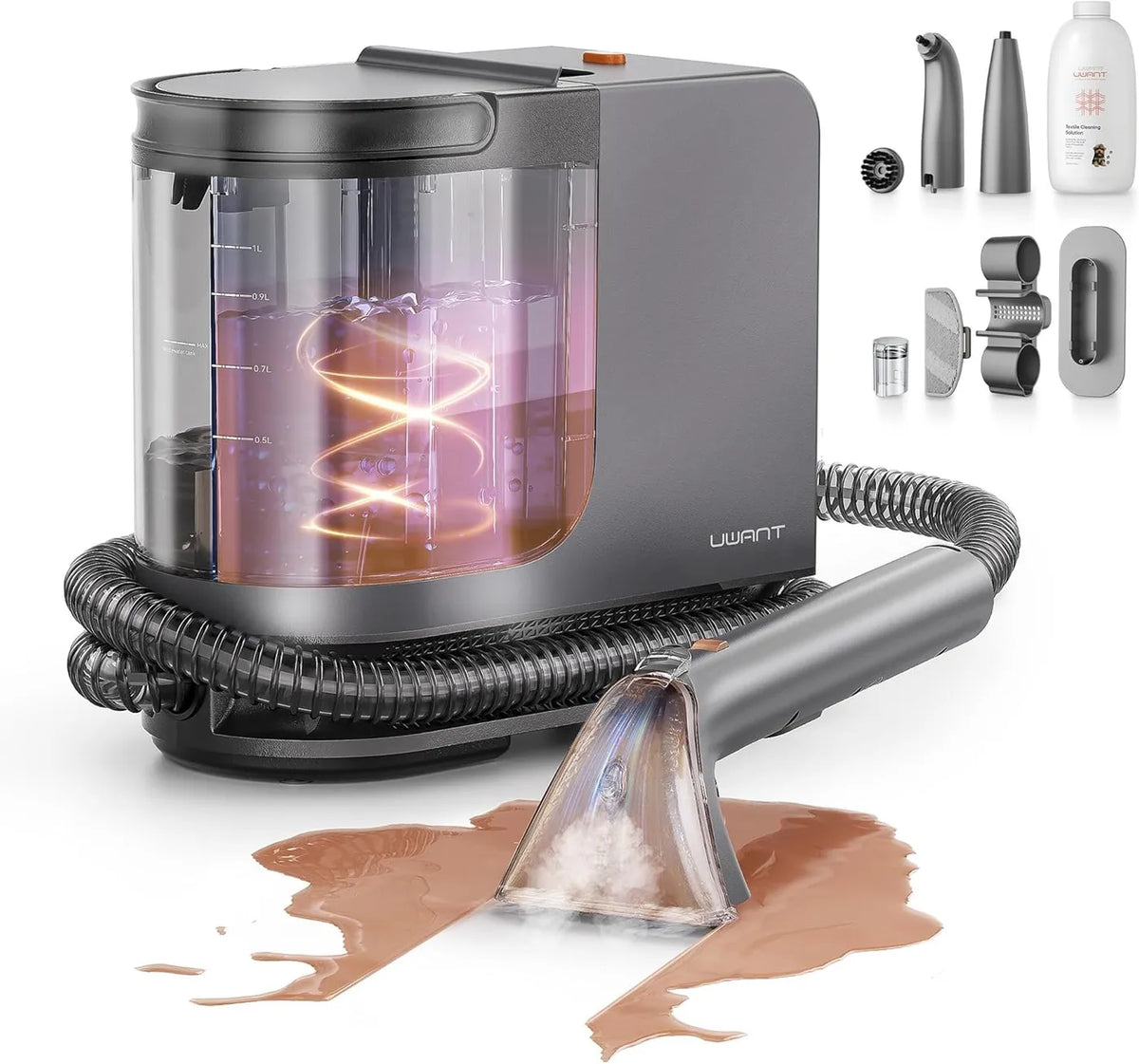 Nettoyeur multi-usage UWANT B400 - Gris - 600 W, 18 000 Pa, fonction vapeur - Pour lit, canapé, tapis et voiture