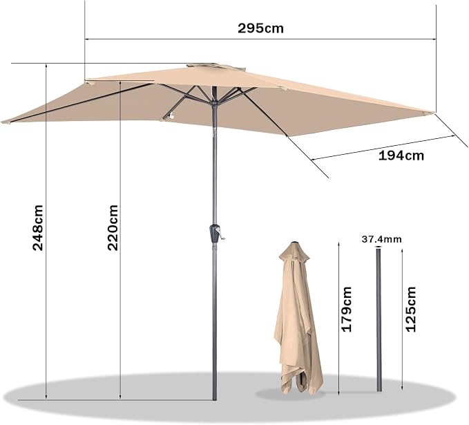 Parasol rectangulaire Angel Living - 200 x 300 cm - Inclinable - Beige